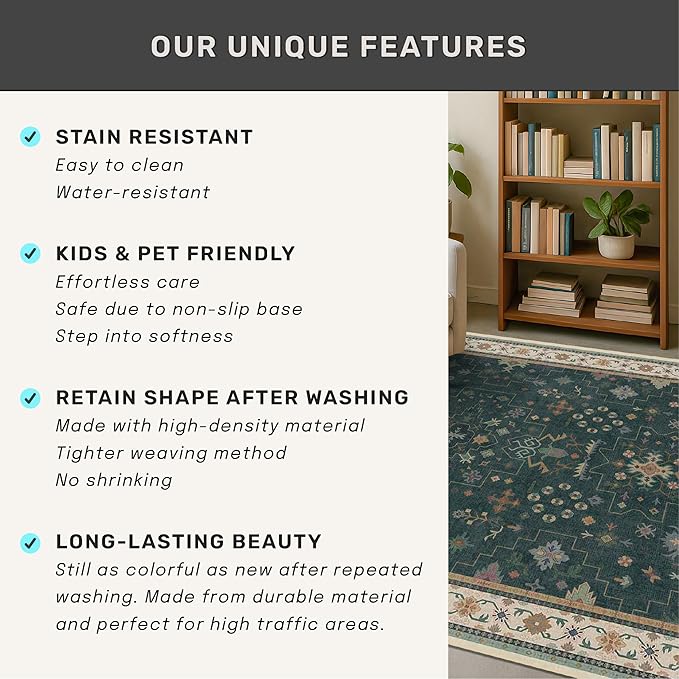 Dark Green Vintage Living Room Rug 9x12 - Image 8