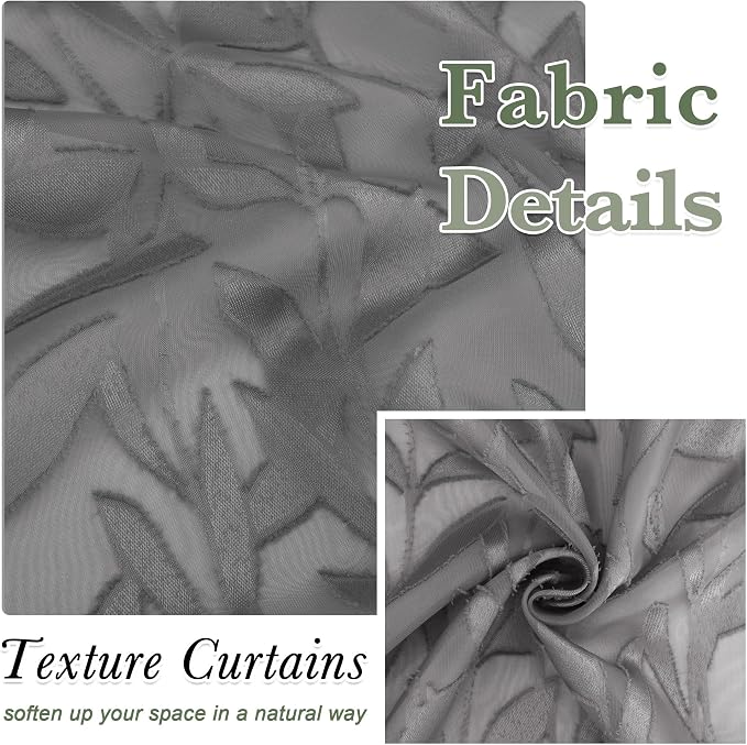 Lecloud Leia Charcoal Grey Sheer Curtains 63 Inch Length 2 Panels, Rustic Light - Image 6