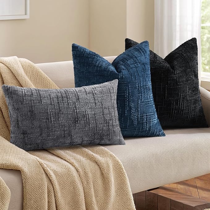 decorUhome Black Chenille Throw Pillow Covers 20x20 Set of 2 Textured Soft Cozy - Image 4