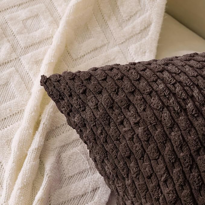 Set of 4 Dark Brown Decorative Throw Pillow Covers 24x24 Inch Corduroy Pillow - Image 2