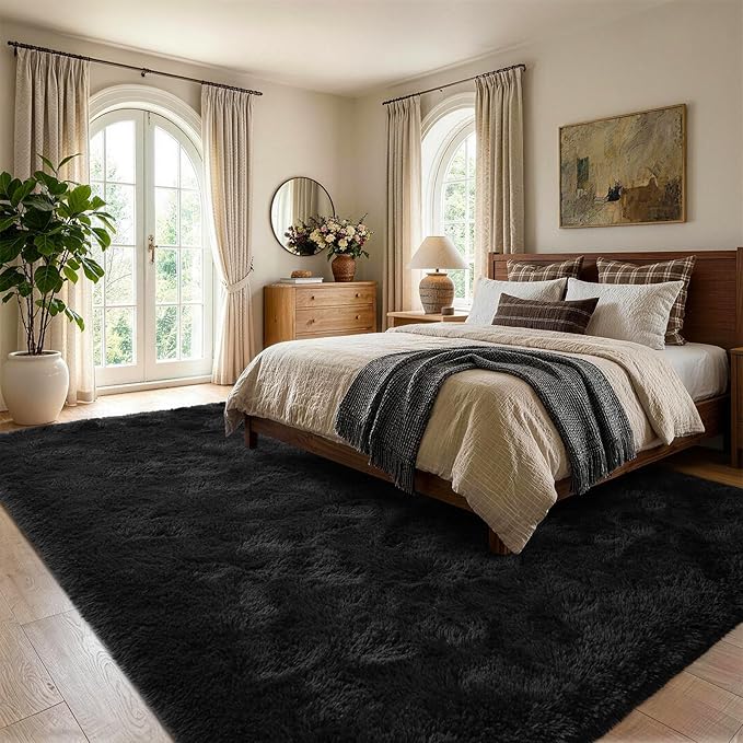 5x7 Black Fluffy Soft Area Rug Non-Slip - Image 3