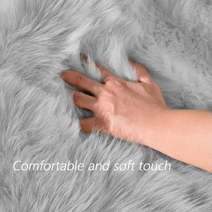 Latepis Round Grey Rugs 6.7ft Faux Sheepskin Fur Circle Rug Fluffy Rugs - Image 4