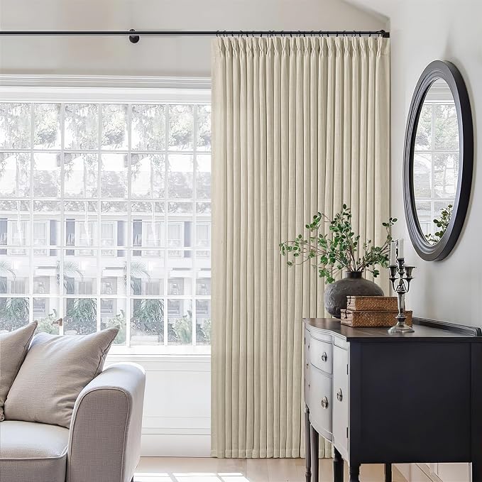 Extra Wide Pinch Pleat 100 x 96 Inch Linen Semi Sheer Curtains 1 Panel | - Image 8