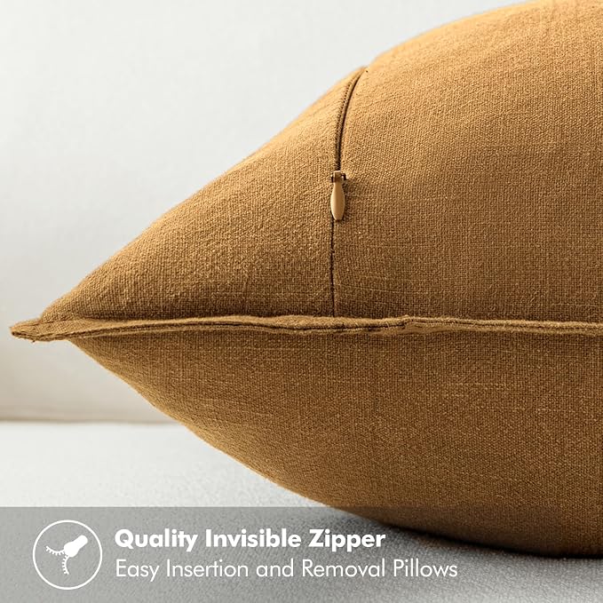 MIULEE Decorative Linen Pillow Covers 20x20 Inch Hazel | Boho Farmhouse​ - Image 3
