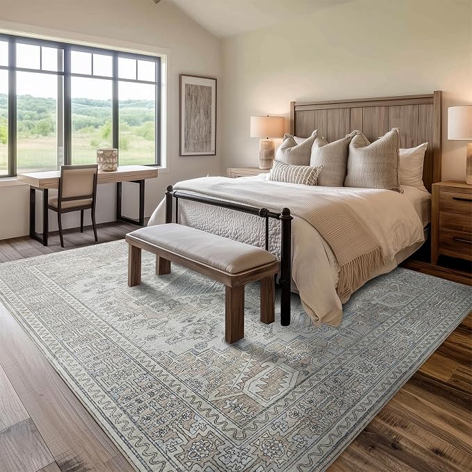 6x9 Washable Area Rugs for Living Room, Dining Room- Retro Taupe | Ultra Soft - Image 7