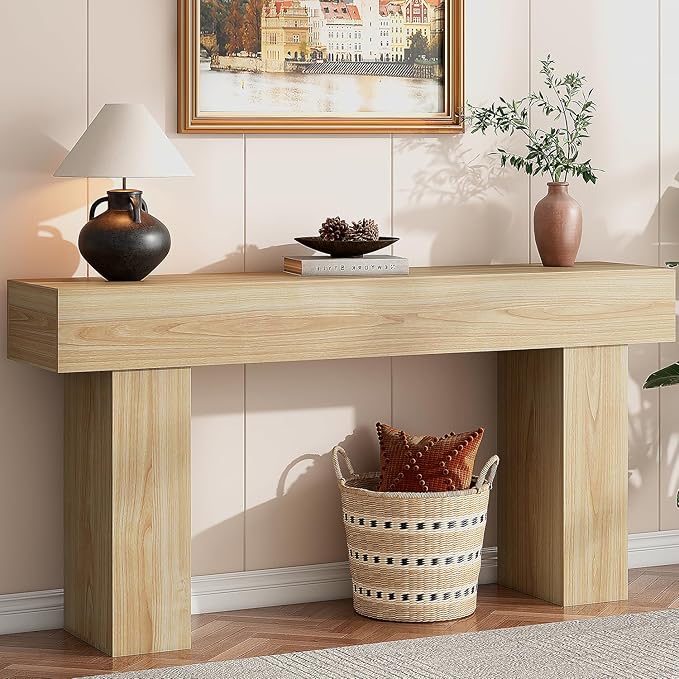 63 Inch Long Console Table for Entryway, Farmhouse Wood Rectangular Sofa Table Behind Couch Table, Narrow Entryway Table for Living Room, Entrance, Hallway, Foyer, Easy Assembly (Natural)