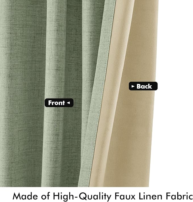 MIULEE 100% Blackout Linen Curtains 42 x 72 Inch Sage Green 2 Panels | Thermal - Image 6
