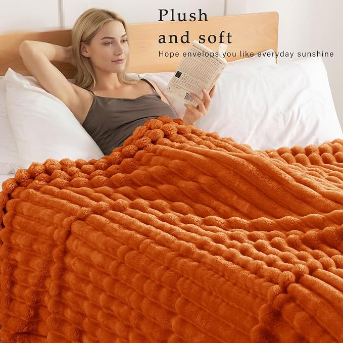 Exclusivo Mezcla King Size Flannel Fleece Blanket, Super Soft Striped Jacquard - Image 2