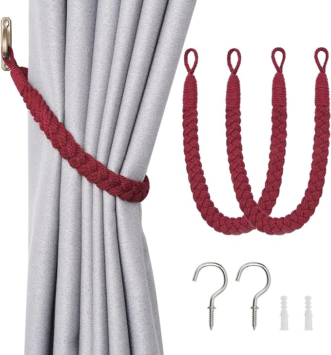 NICEEC 2 Pack Natural Cotton Rope Curtain Tiebacks Elegant Boho Style by NICEEC