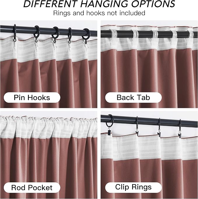 RYB HOME Pink Velvet Curtains 102 inches - Image 4