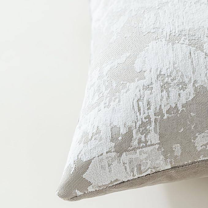 Jacquard Throw Pillow Covers 18x18 Inch Set of 2 - Vintage Floral Boho Pillow Cases with Botanical Pattern | Farmhouse Decor for Couch | Soft Textured Neutral Trio Light Khaki Warm Beige 18" x 18"