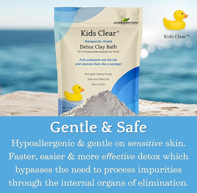 Kids Clear Detox Clay Bath, 100% Pure Sodium Bentonite - Cleansing and Purifying, by -Evenbetternow LLC – 2.5 lb (40 oz) Standard Size
