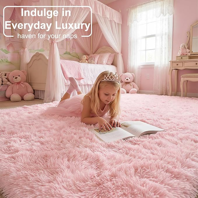 Amdrebio Pink Large Fluffy Plush Big Rug 9x12 - Image 3