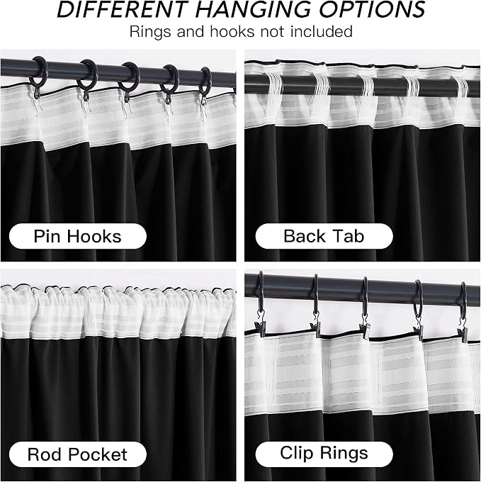 RYB HOME Black Velvet Curtains 96 inch, W52 x L96 inch, 2 Panels - Image 4