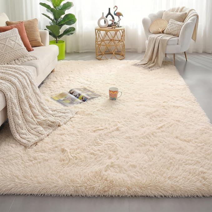 Amdrebio Beige Boho Fluffy Kids Area Rug 4x6 - Image 5