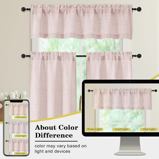 Valances for Windows, Light Filtering Faux Linen Textured Small Short Window - Image 8