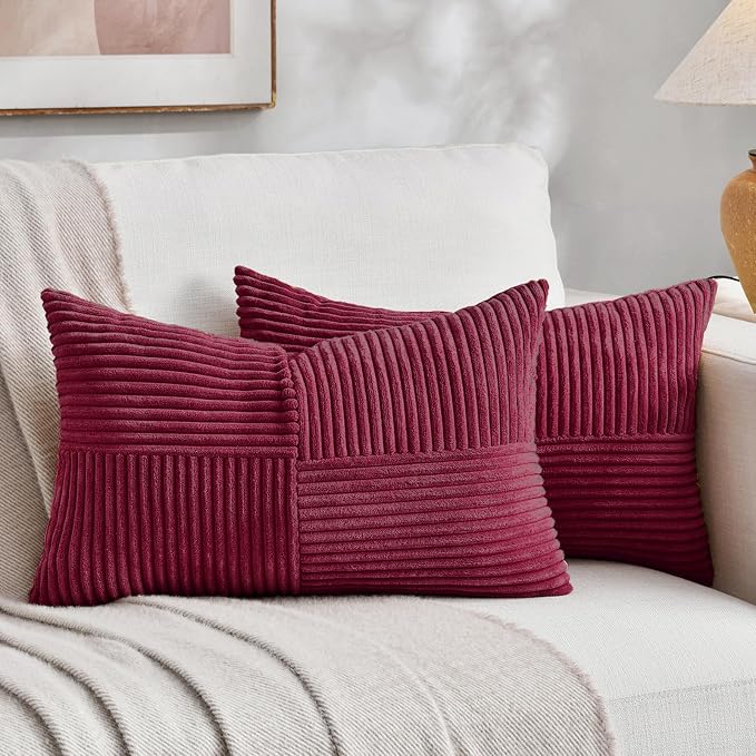 Fancy Homi 2 Packs Burgundy Lumbar Decorative Throw Pillow Covers 16x28 Inch by Fancy+Homi