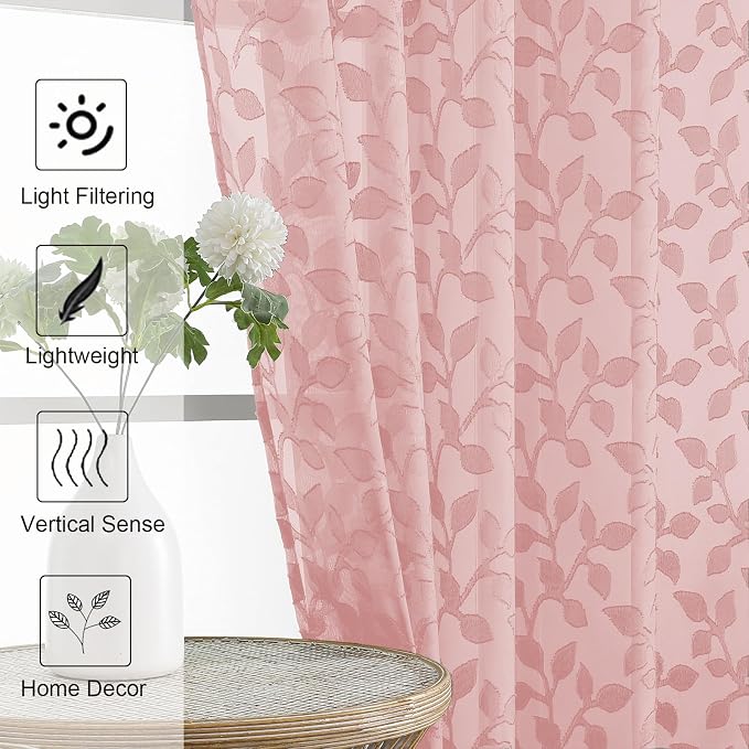 Chyhomenyc Blush Pink Sheer Curtains 72 Inches Long 2 Panels Set, Light - Image 3