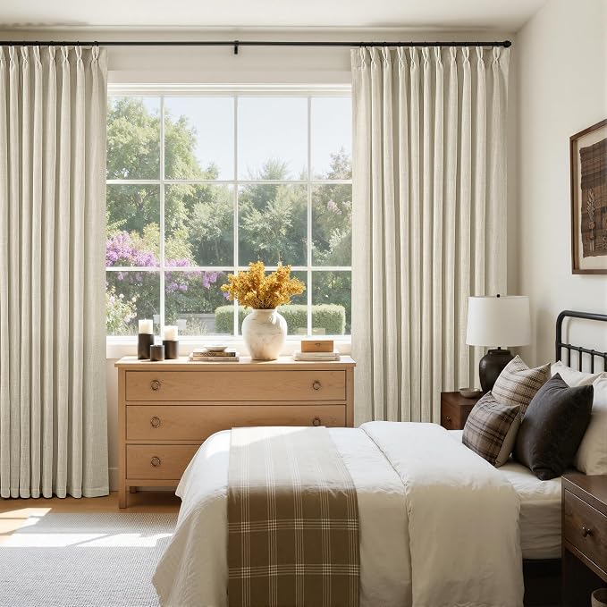Pinch Pleated Extra Wide Beige Linen Curtain 90 Inches Long 70 Wide 1 Panel | - Image 8