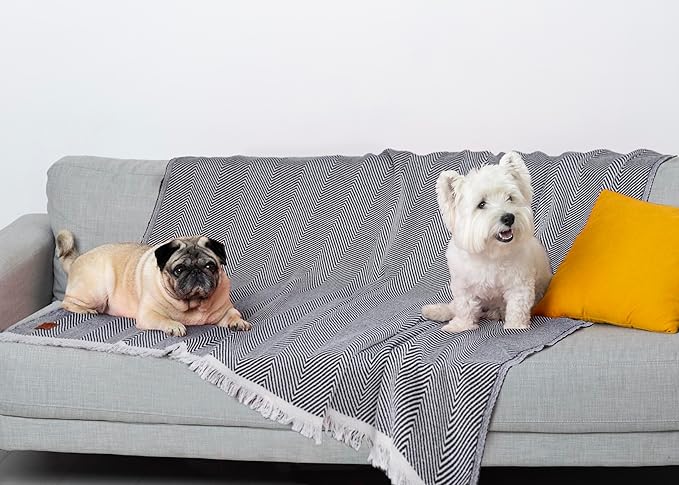 Gold Case Throw Blanket for Bed – 100% Recycled Turkish Cotton Bed Blanket – Decorative Throw Cotton Blankets for Living Room & Bedroom – Retro Grey Woven Queen Blankets – 90x90