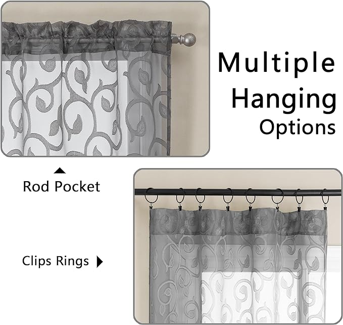 OWENIE Furman Sheer Curtains 45 Inch Long 2 Panels Set, Airy Jacquard Clip - Image 4