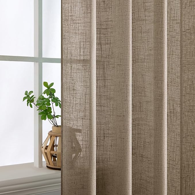 MIULEE Taupe Grey Linen Curtains 45 Inch Length 2 Panels - Image 5