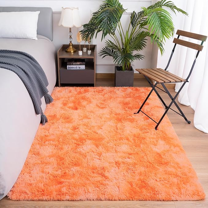 Goideal Fluffy Rug for Bedroom Living Room, 3x5 Orange Area Rugs, Faux Fur Shag - Image 2