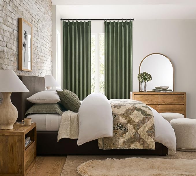 Loden Pinch Pleated Floor to Ceiling Long Curtains 120 Length, Vintage Curtains - Image 6