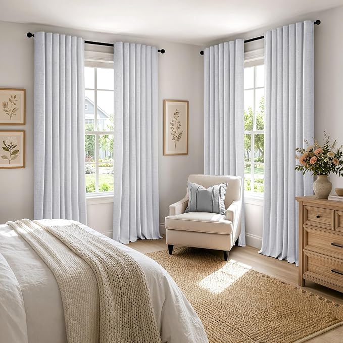 MIULEE 100% Blackout Linen Curtains 42 x 90 Inch Grayish White 2 Panels | - Image 8