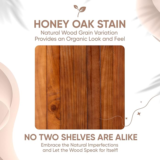 Homeforia 24inch Oak Floating Shelf for Wall, High End Solid Real Wood 24 inches Long Floating Shelves for Bathroom, Honey Oak Wooden Floating Shelves, Heavy Duty Bracket, 24 X 6.5 X 1.75 in, Set of 3