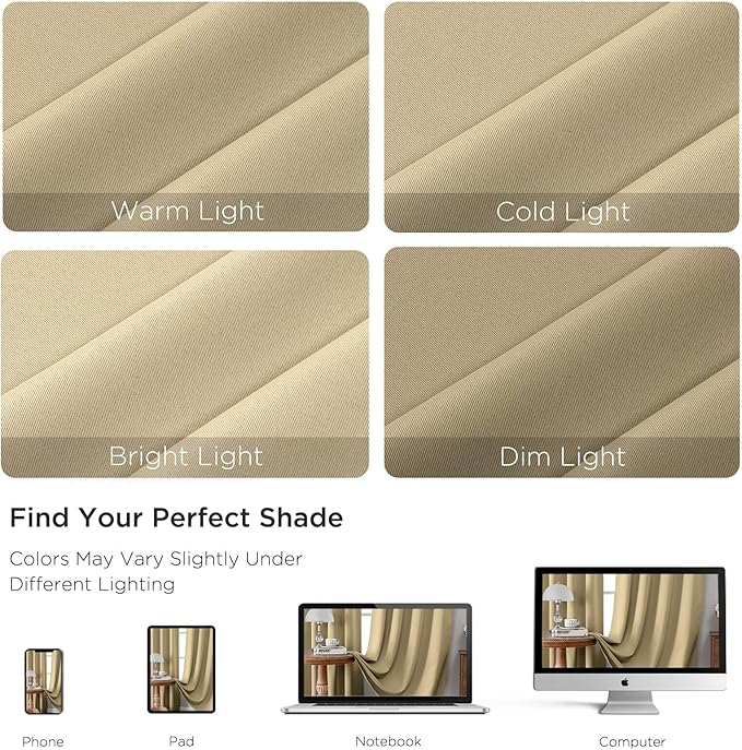 CUCRAF Beige Blackout Curtains 45 inch Length 2 Panels Set, Rod Pocket Room - Image 4