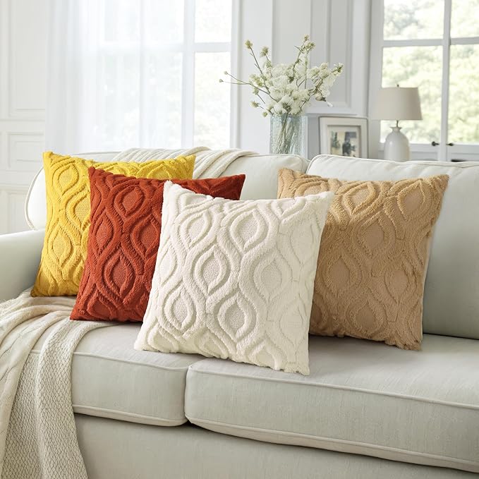decorUhome Fall Throw Pillow Covers 26x26 Inch Set of 2, Soft Plush Decorative Faux Fur Rust Solid Couch Pillow Covers, Accent Farmhouse Neutral Square Euro Pillow Cases for Sofa Bed Living Room