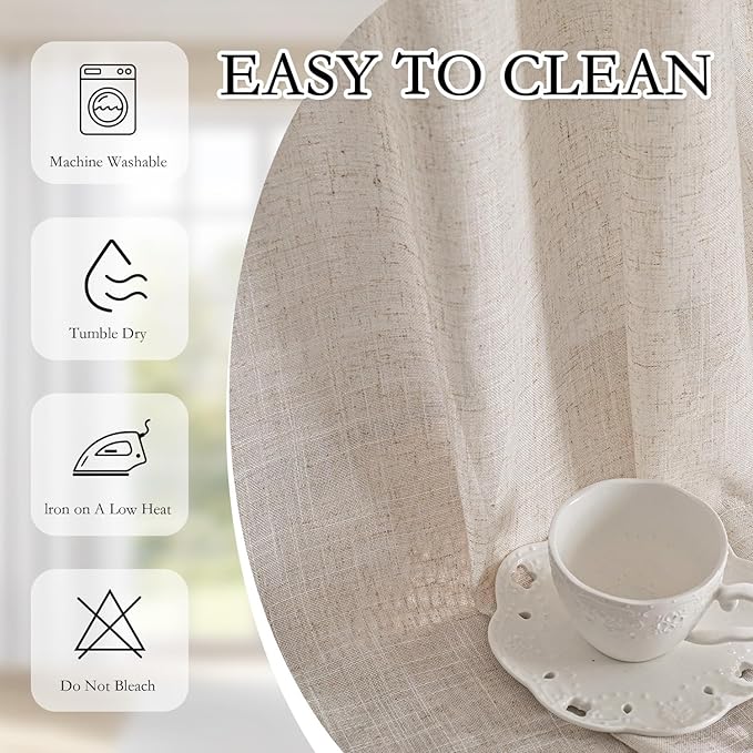 MYSKY HOME Linen Curtains for Living Room 96 Inches Long, Semi Sheer Curtains & - Image 7