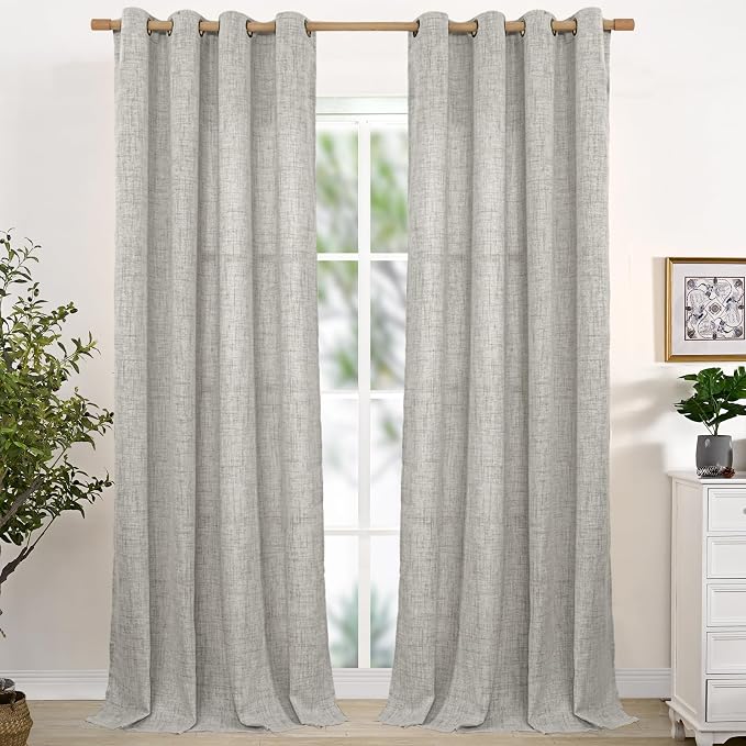 YoungsTex Dark Grey Curtains 98 Inches Long, Linen Drapes Light Filtering | by YoungsTex