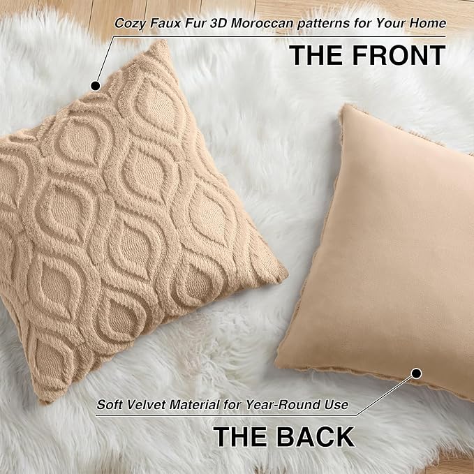 decorUhome Throw Pillow Covers 22x22 Inch Set of 2, Soft Plush Faux Wool Light - Image 8
