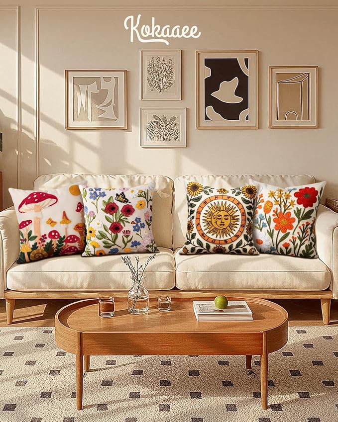 Embroidered Throw Pillow Cover 18x18 Inch, Flower Bee | Decorative Pillow Cover - Image 6
