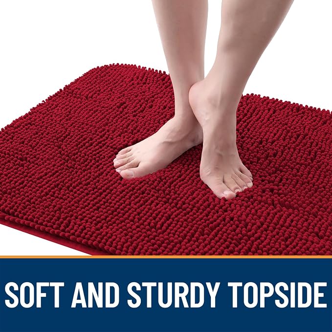 OLANLY Dog Door Mat for Muddy Paws 54x24, Super Absorbent Chenille Mud Mat | Red - Image 4