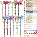 380pcs Beaded Garden Stake, DIY Butterfly Fairy Wand Garden Stake Kit with 10IN Threaded Rod Crystal Stopper Top Large Holes Beads Butterfly Decoration Pendants Outdoor Fairy Garden kit