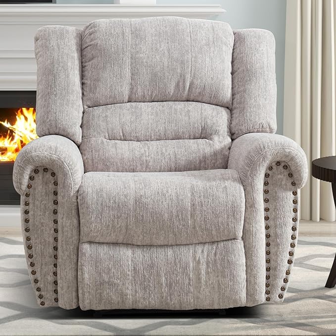 CANMOV Manual Recliner Chair Set of 2, Classic and Traditional Manual Recliner Chair with Comfortable Arms and Back Single Sofa for Living Room, White Grey