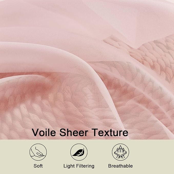 Blush Sheer Curtain for Bedroom Living Room 78 Inches Long 2 Panels Set - Image 3