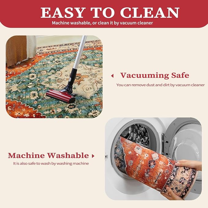 SERISSA 6ft Washable Non Slip Round Boho Area Rug - Image 3