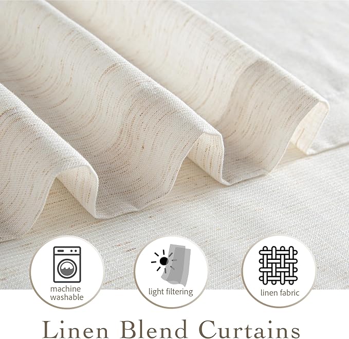 RYB HOME Ivory Sheer Curtains for Living Room, Linen Blend Filter Sunlight - Image 4