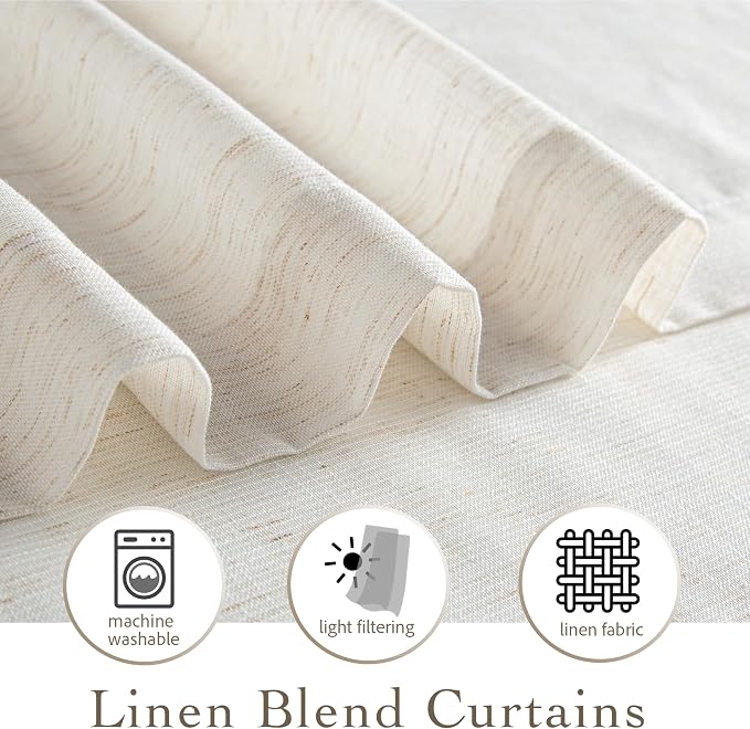 RYB HOME Farmhouse Boho Linen Sheer Curtains 90 inches Long - Image 4