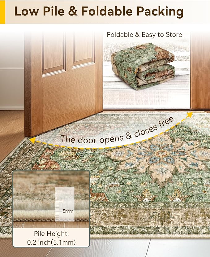 RELEANY Washable Area Rug, Runner 2'6"x12', Brick/Brown/Green | Non-Slip - Image 3
