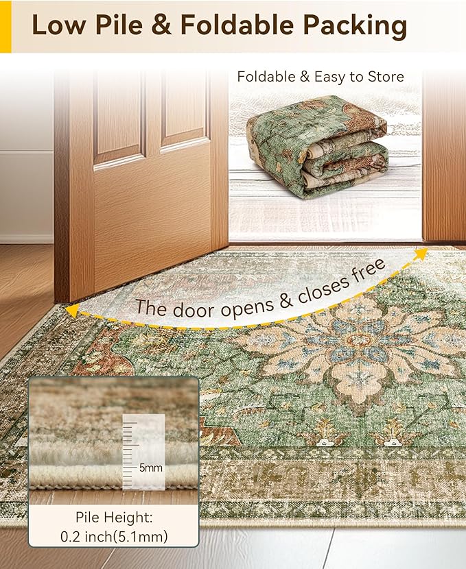 RELEANY Washable Area Rug, Small 2'x4', Brick/Brown/Green | Non-Slip, Water - Image 5
