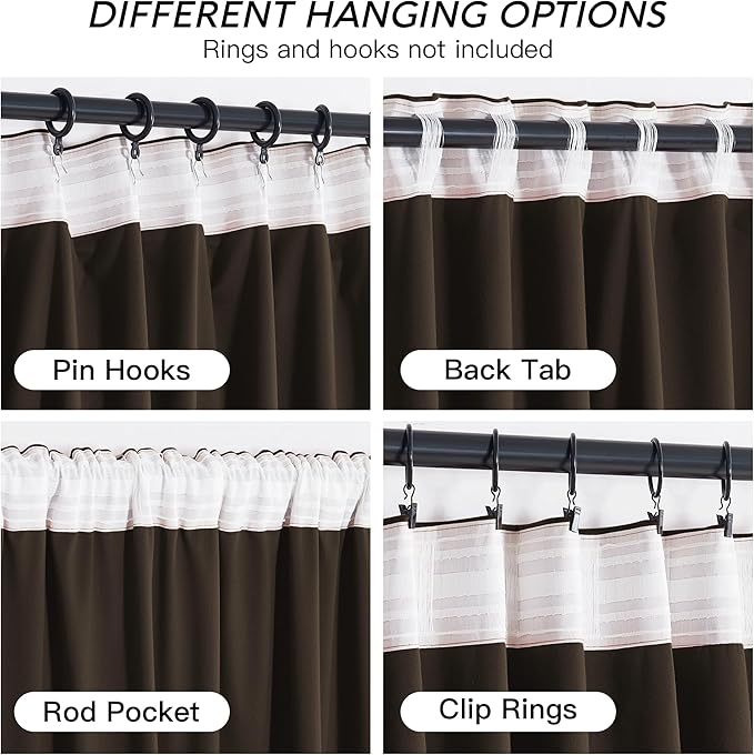 RYB HOME Brown Blackout Curtains 90 inches Long Velvet, Room Darkening Thermal - Image 4