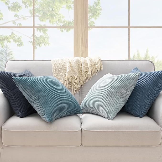 Topfinel BlueGray Throw Pillow Covers 18x18 Inch Set of 4, Soft Accent Corduroy - Image 4