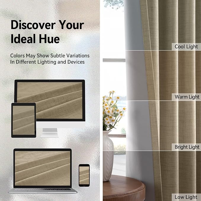 100% Blackout Linen Textured Curtains 96 Inch Long, Plaza Taupe | 100% Blackout - Image 7