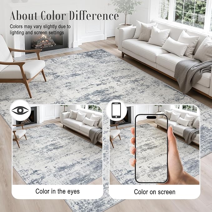 Round Area Rug Living Room: 5 ft Modern Washable Indoor Carpet | - Image 4