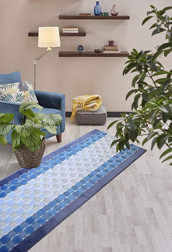 19 Ft Blue Extra Long Hallway Runner Rug, Custom Size, Non Slip Washable | - Image 4